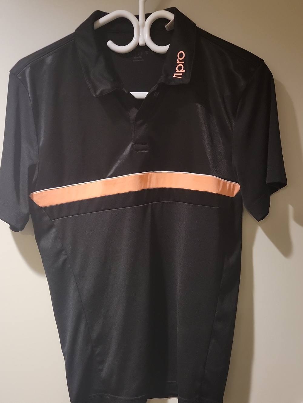 ⭐️Adidas Black Polo with Peach Chest Stripe